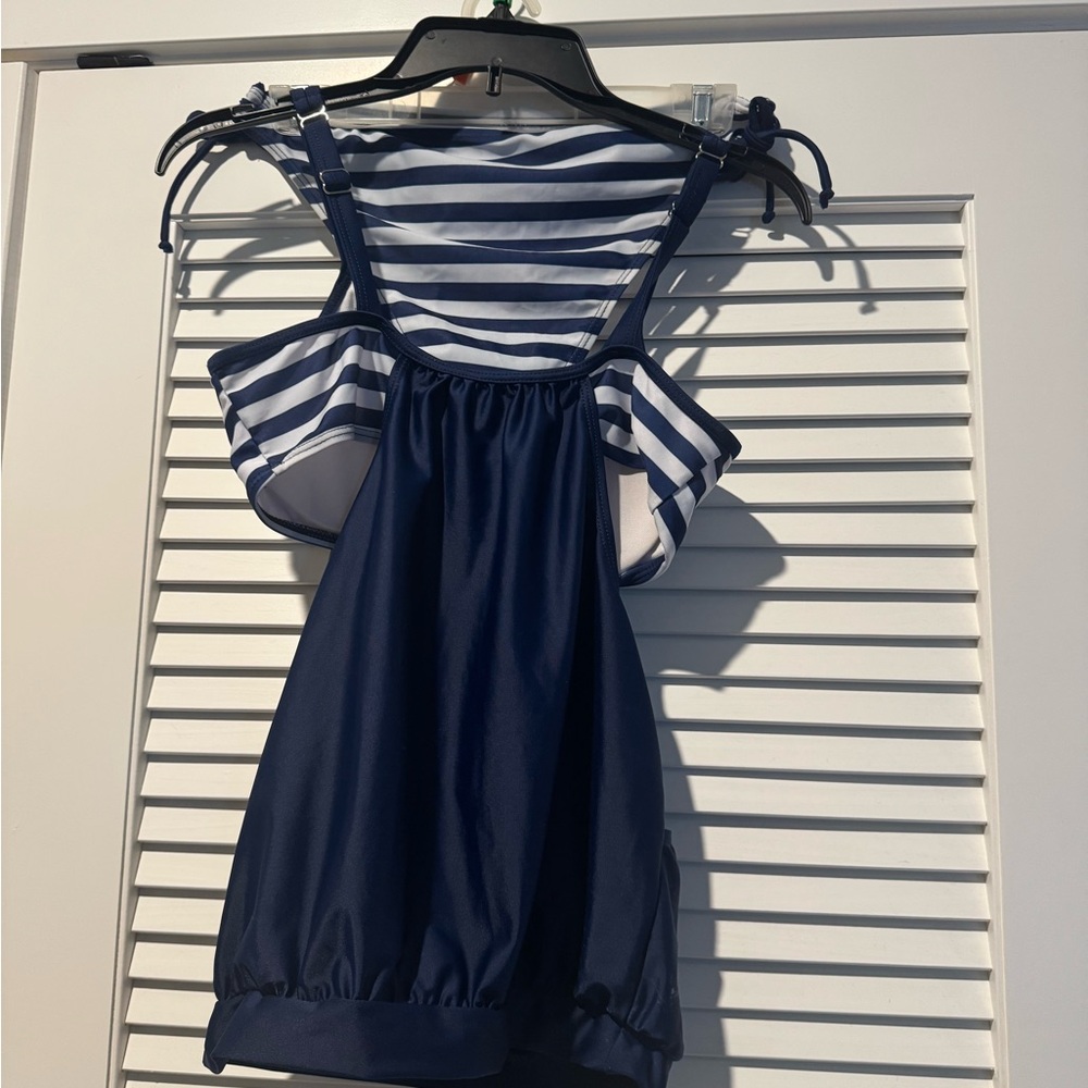 Navy and White Striped Women's Tankini bathing suit